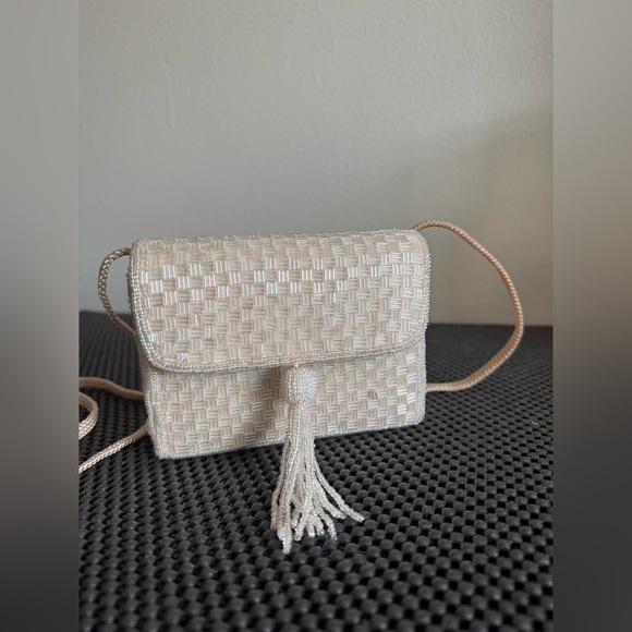white/white-cream beaded vintage evening bag - Picture 2 of 9